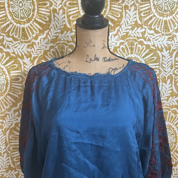 Sundance Parlor Blooms Boho Floral Embroidered Balloon Sleeve Blouse Top size XS - Picture 6 of 12